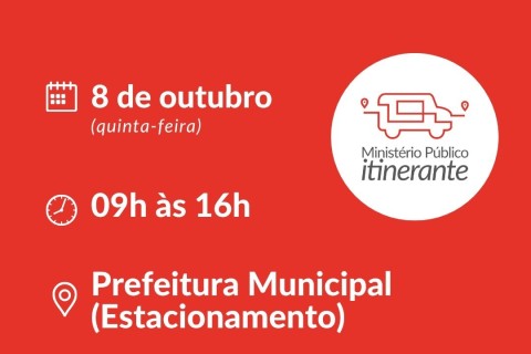 Ministério Público Itinerante estará em Confins no dia 8 de outubro