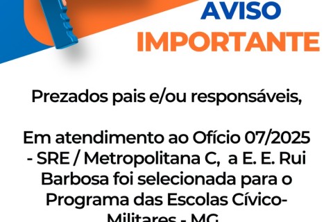 Escola Estadual Rui Barbosa é selecionada para o Programa das Escolas Cívico-Militares em Minas Gerais
