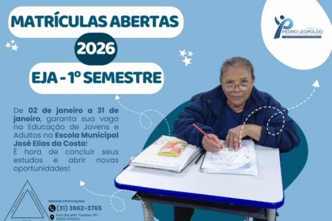 Matrículas para EJA 2026 estão abertas na Escola Municipal José Elias da Costa