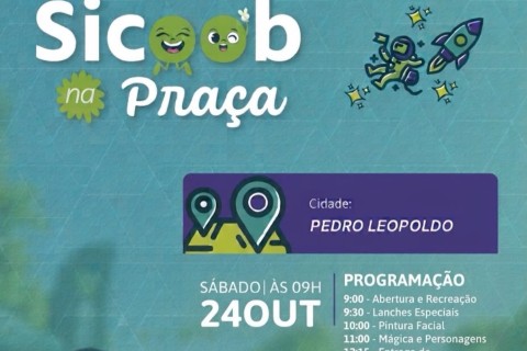 Sicoob na Praça terá manhã de lazer gratuita para famílias em Pedro Leopoldo