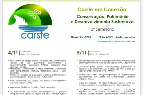 Pedro Leopoldo recebe 3º Seminário Carste com palestras gratuitas sobre meio ambiente e sustentabilidade