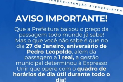 Passagem a R$ 1 e horários ampliados marcam aniversário de Pedro Leopoldo